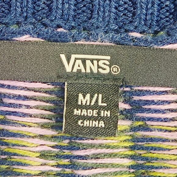 Vans Women's Alta Chunky Knit Cardigan Vertical Stripe Blue Green Pink M/L EUC - Picture 3 of 16